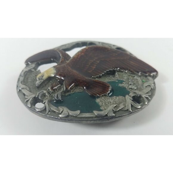 Flying Eagle Belt Buckle Enamel Glaze USA Made Silver Excellent C+J Vintage 90s - Picture 4 of 5